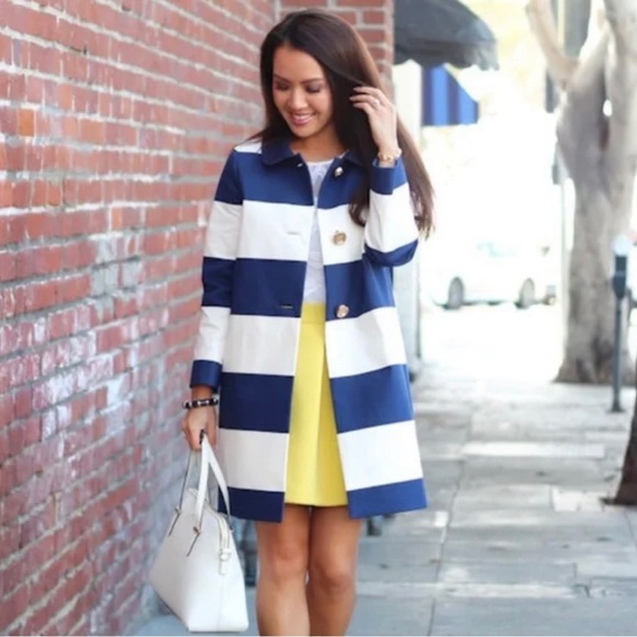 NWT Kate Spade New York Striped Franny Coat with Back Bow in Blue & White - Picture 11 of 14